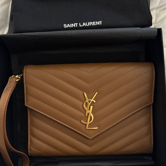 Saint Laurent Handbags - Saint Laurent Tan Quilted Leather Wristlet